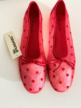 No Boundaries Red Mesh Heart Ballerina Shoes Flats Size 9 NWT